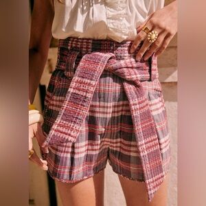 NWT Sezane Island Shorts - Size US 8 (Pink New Jersey Check)